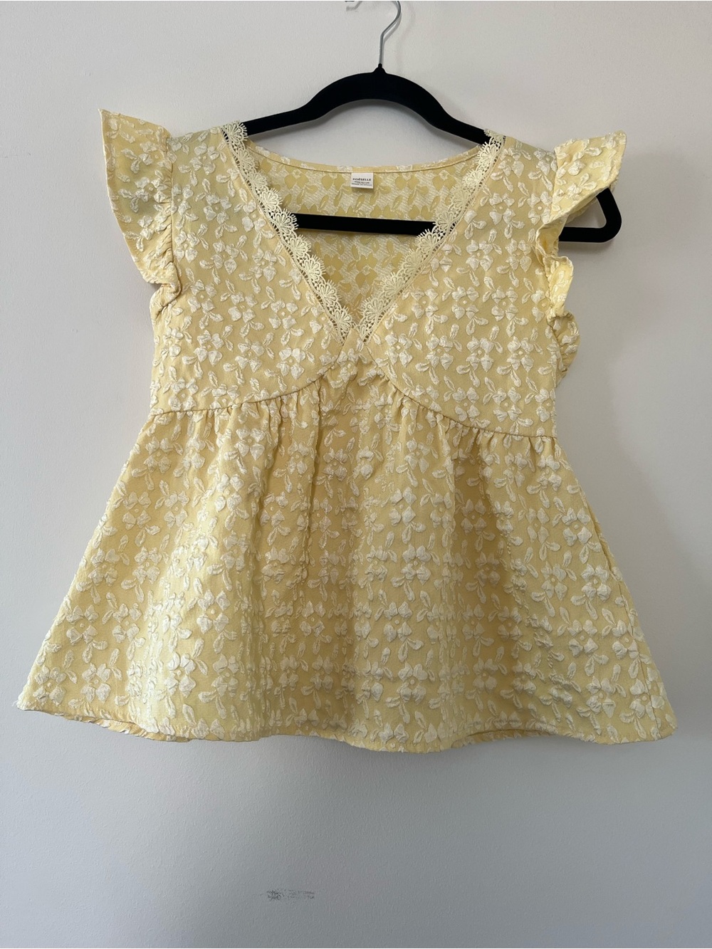 Yellow Babydoll Top XS Flutter Sleeve Cottagecore Romantic Feminine Summer